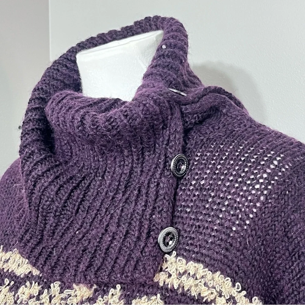 Free People Fair Isle Chunky Knit Sweater XS Purple Cowl Neck Boho Cozy